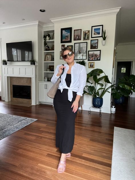 How To Style A Maxi Dress 5 Ways (All Affordable and Petite Friendly!) Dress Multiple Ways, Style A Maxi Dress, Black Maxi Dress Outfit, Maxi Dress With Jacket, Form Fitting Maxi Dress, White Linen Maxi Dress, How To Style A Maxi Dress, Loose Black Dress, Body Con Dress Outfit