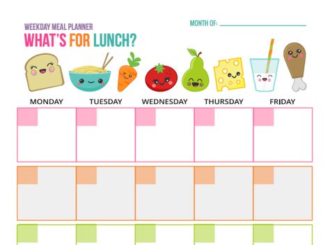 Make a plan for your weekday lunches at the beginning of the month, whether or not you stick to it. School Lunch Menu Template, Lunch Menu Template, Lunch Plan, Healthy Eating Menu, School Lunch Menu, Lunch Planner, Planning School, Meal Planner Printable Free, Planning Sheet