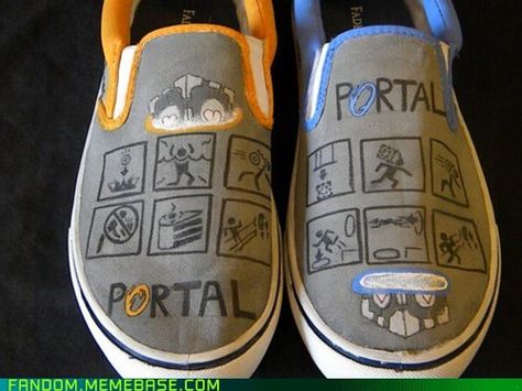 . Portal Art, Portal 2, Shoes Custom, Custom Painted, Painted Shoes, Craft Patterns, Custom Shoes, Custom Paint, Portal