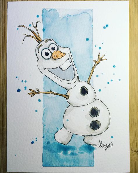 Frozen Watercolor Painting, X Mas Cards Ideas, Olaf Painting, Frozen Watercolor, Frozen Wall Art, Olaf Drawing, Disney Watercolor, Watercolor Birthday Cards, Cute Disney Drawings