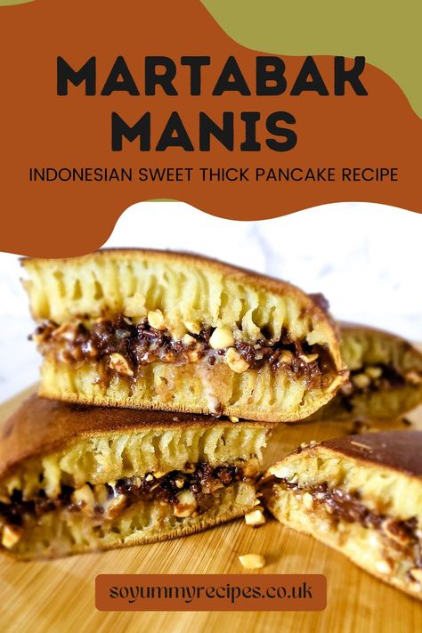 Craving a sweet escape? This Martabak Manis recipe brings the flavors of Indonesia to your kitchen. Indulge in layers of Thick Pancake and decadent chocolate! Thick Pancake Recipe, Thick Pancakes, Quick Sweets, Crumpet Recipe, Pancake Dessert, Filipino Food Dessert, Indonesian Desserts, Exotic Food, Sweet Escape