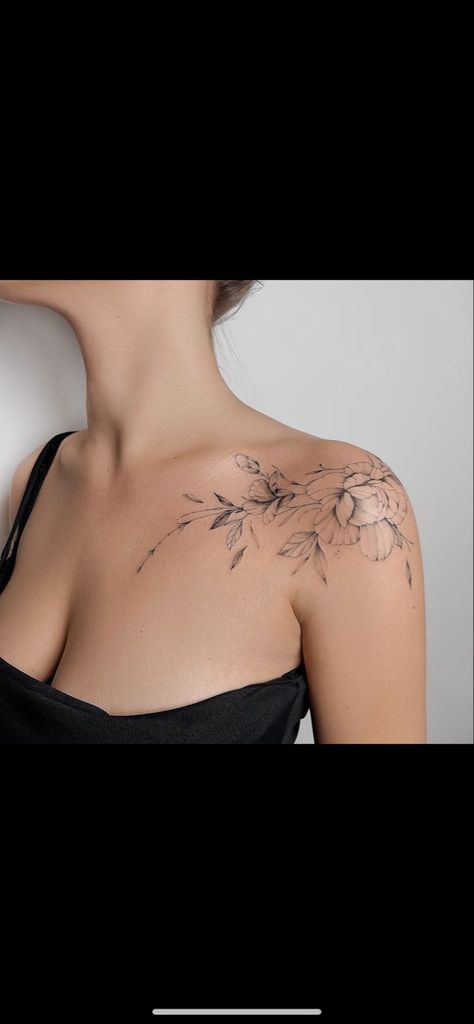 Collar Bone Tattoo Elegant, Womens Neck And Shoulder Tattoo, Delicate Tattoo Shoulder, Fine Line Tattoo On Shoulder, Shoulder Arm Wrap Tattoo, Delicate Floral Shoulder Tattoo, Shoulder And Collarbone Tattoo, Shoulder Clavicle Tattoo For Women, Shoulder Birth Flower Tattoo