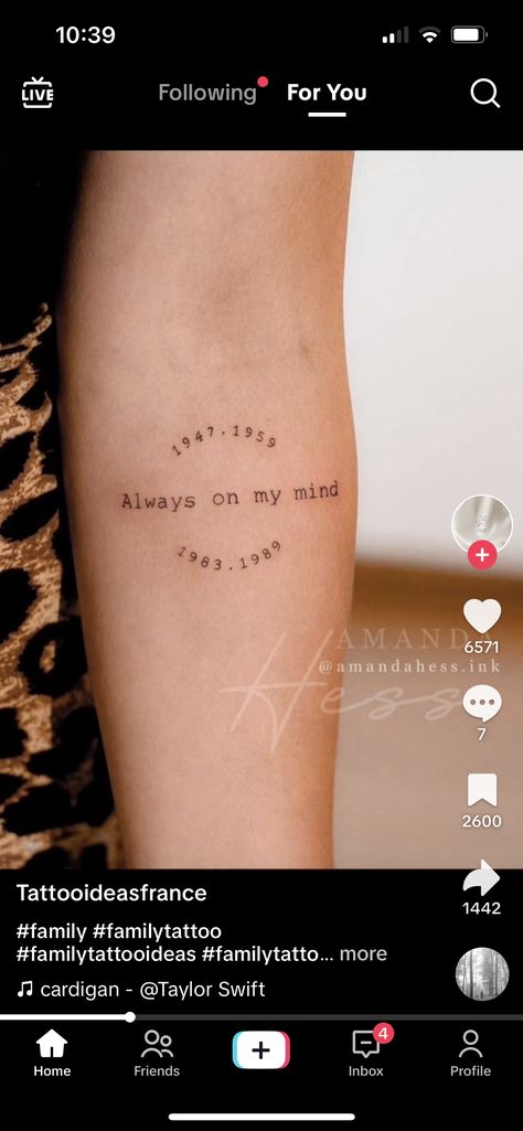 Always On My Mind Tattoo, Always In My Mind, Memorial Tattoo, Always On My Mind, Family Tattoos, On My Mind, My Mind, Tattoo Ideas, Mindfulness