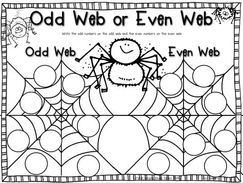 Even And Odd Numbers 2nd Grade Math Worksheets, Even And Odd Numbers 2nd Grade Anchor Charts, Spider Unit 1st Grade, Spider Math Activities, Spider Math, Charlottes Web Activities, October Math Centers, School Images, Math Counting