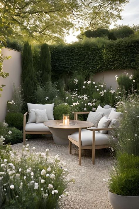 Gravel Seating Area, Garden Seating Area Ideas, Backyard Seating Area, Small Courtyard Gardens, Courtyard Gardens Design, Back Garden Design, Small Courtyards, Patio Garden Design, Front Porch Ideas