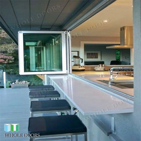 Whole Bifold Windows 60" X 36" Bifold Windows, Kitchen Window Bar, Window Bars, Outdoor Kitchen Bars, Outdoor Kitchen Appliances, Outdoor Kitchen Design Layout, Fabulous Kitchens, This Old House, Kitchen Designs Layout