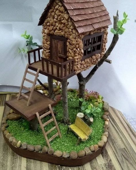 Popsicle Stick Crafts House, Fairy Garden Pots, Miniature Village, Fairy House Crafts, Fairy Garden Furniture, Fairy House Diy, Fairy Garden Designs, Fairy Garden Crafts, Fairy Crafts