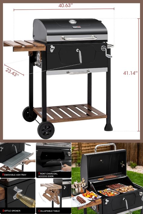 Royal Gourmet CD1824M 24-Inch Charcoal Grill, BBQ Smoker with Handle and Folding Table, Perfect for Outdoor Patio, Garden and Backyard Grilling, Black, Medium | BBQ | Carne Azada | Burgers | Ribs | Brisket Outdoor Patio Garden, Bbq Smoker, Backyard Grilling, Bbq Smokers, Charcoal Grill, Folding Table, Patio Garden, Outdoor Patio, Grilling