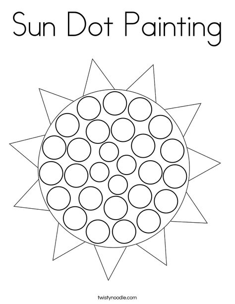 Sun Dot Painting Coloring Page - Twisty Noodle Summer Dot Painting Printables, Dot Paint Coloring Pages, Preschool Dot Art, Sun Dot Art, Sun Worksheets Preschool, Sun Dot Painting, Sun Worksheets For Kids, Sun Preschool Activities, Sun Activities For Toddlers