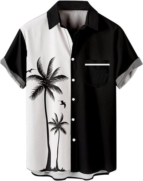 Mens Shirt Pattern, Mens Bowling Shirts, Aloha Beaches Shirt, Kemeja Lelaki, Floral Hawaiian Shirt, Shirts Summer, Holiday Beach, Coconut Tree, Beach Shirt