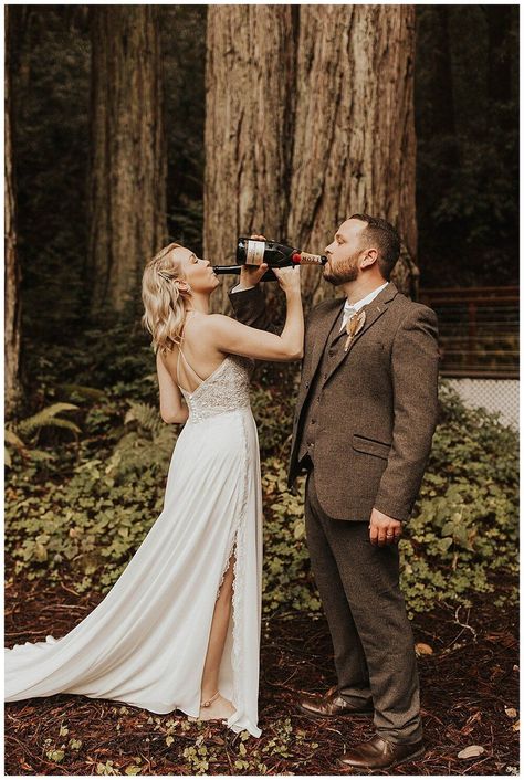 Wedding Champagne Photo, Wedding Redwoods, Champagne Photoshoot, Champagne Ideas, California Forest, Redwoods California, Photoshoot Tips, Wedding Photo Idea, Private Ceremony