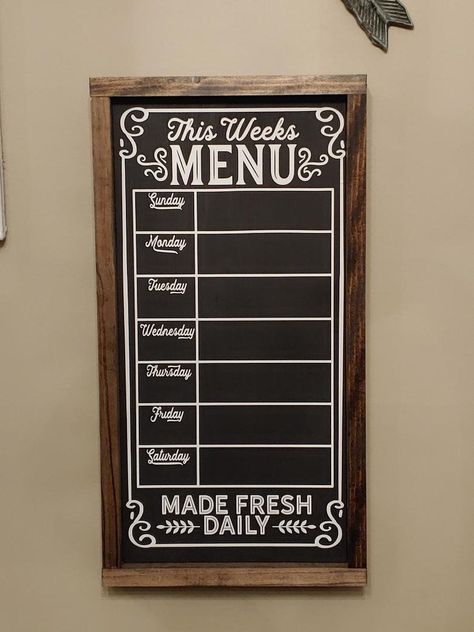 Meal Planner Board, Weekly Menu Boards, Menu Chalkboard, Black Chalkboard Paint, Chalkboard Markers, Planner Board, Kitchen Farmhouse Decor, Farmhouse Decor Kitchen, Menu Boards