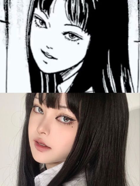 Save-Follow🖤🤍 Tomie Kawakami Makeup, Tomi Makeup, Tomie Makeup Tutorial, Tomie Junji Ito Makeup, Tomie Makeup, Curated Content, Cute Eye Makeup, Doll Eye Makeup, Silky Smooth Hair