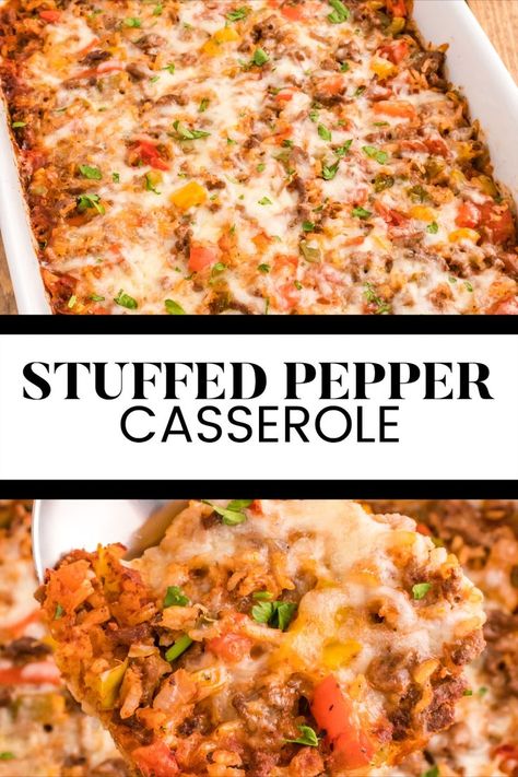 Stuffed Pepper Casserole Indulge in the best of both worlds with this delicious Stuffed Pepper Casserole. Packed with savory flavors, it brings together the classic goodness of stuffed peppers in a fuss-free and easy-to-make casserole, featuring hearty ground beef, melty cheese, and a medley of flavorful veggies. 9x13 Meals, Stuffed Bell Pepper Casserole, Bell Pepper Casserole, Casseroles Easy, Pepper Casserole, Southern Thanksgiving Menu, Stuffed Pepper Casserole, Low Oxalate, Traditional Thanksgiving Menu