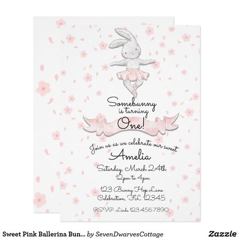 Bunny Birthday Party Invitations, Some Bunny Is One Invitation, Some Bunny Is One Birthday Invitation, Bunny Party Invitations, First Birthday Floral, Bunny First Birthday, Easter Birthday Invitations, Bunny Ballerina, Rabbit Invitation