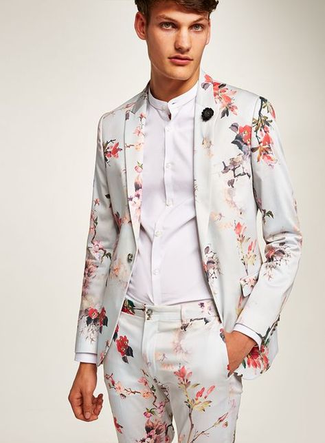 White Floral Ultra Skinny Suit Mens Floral Suit Jacket, Floral Suit Men, White Tuxedo Wedding, Floral Suit Jacket, Floral Suit, Prom Suit, Fashion Walk, Designer Suits For Men, Wedding Costume