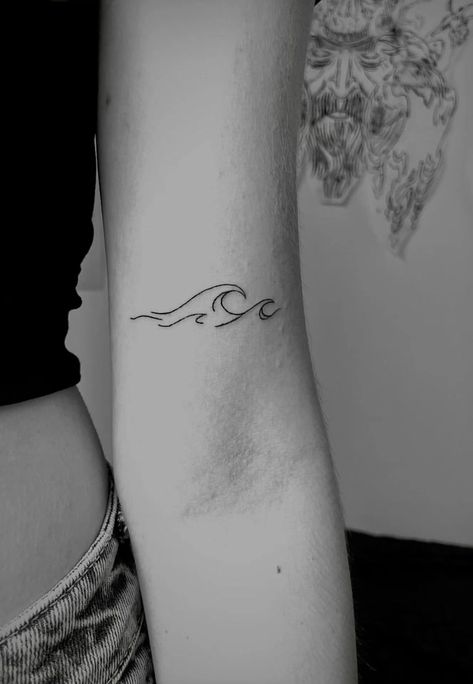 Butterfly Wave Tattoo, Wave Sea Tattoo, Wave And Rock Tattoo, Simplistic Wave Tattoo, Small Wave Tattoo Men, Ankle Tattoo Wave, Wave Ocean Tattoo, Beach Wave Tattoos For Women, 3 Waves Tattoo