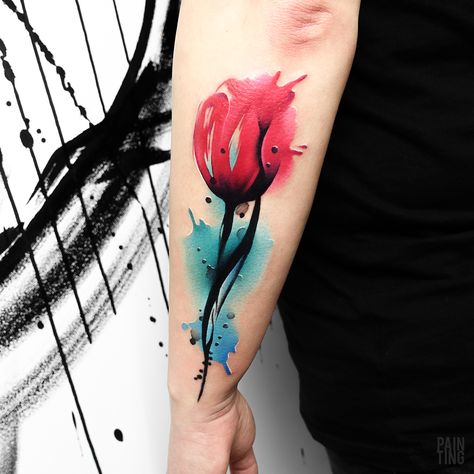 Abstract Flower Tattoos, Watercolor Tattoo Sleeve, Watercolor Tattoo Artists, Watercolour Tattoo, Pencil Tattoo, Mangas Tattoo, Tulip Tattoo, Roses Tattoo, Watercolor Tattoos