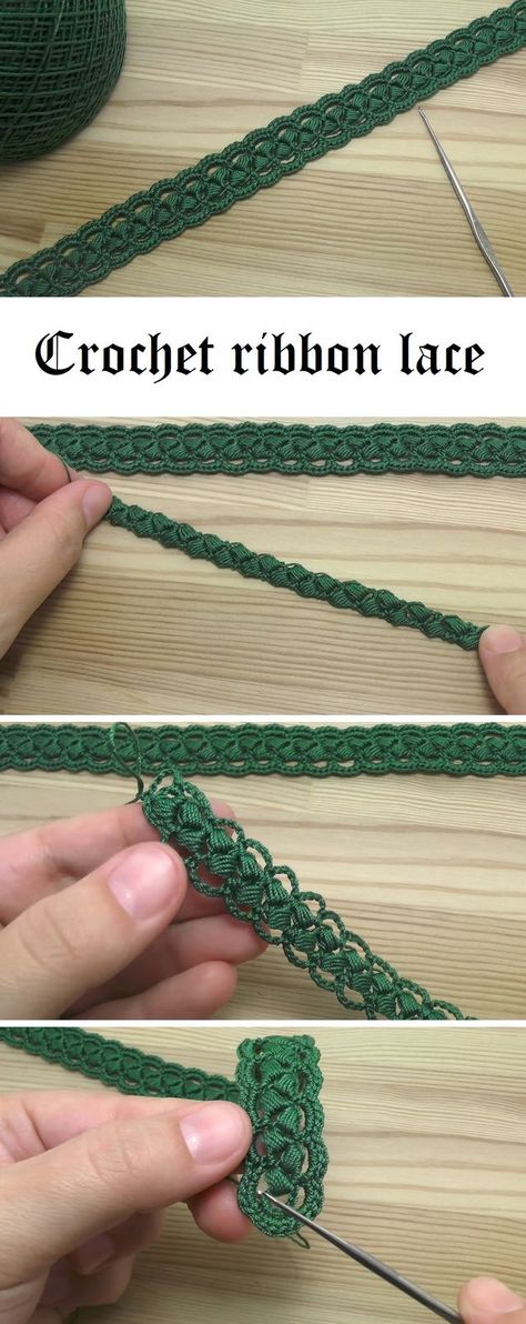 Crochet Ribbon Lace Tutorial Lace Tutorial, Crochet Ribbon, Confection Au Crochet, Crochet Cord, Crochet Lace Edging, Crochet Lace Pattern, Crochet Simple, Crochet Borders, Crochet Diy