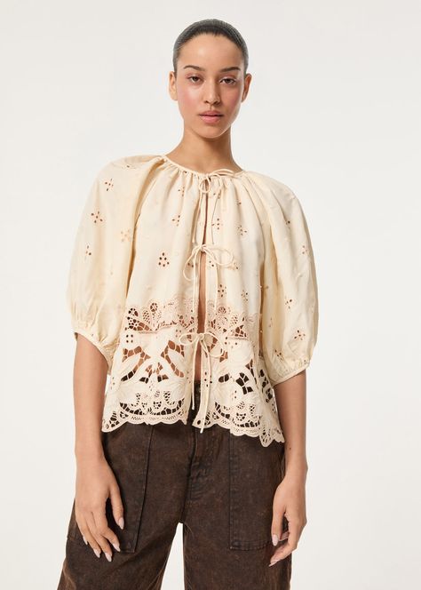 Patrizia Top | Warm Ivory Etoile Eyelet – RHODE Feminine Tops, Lace Shirts, Emb Designs, Summer 2025, Feminine Top, Fall 24, The Balance, Mens Style, Swimwear Cover Ups