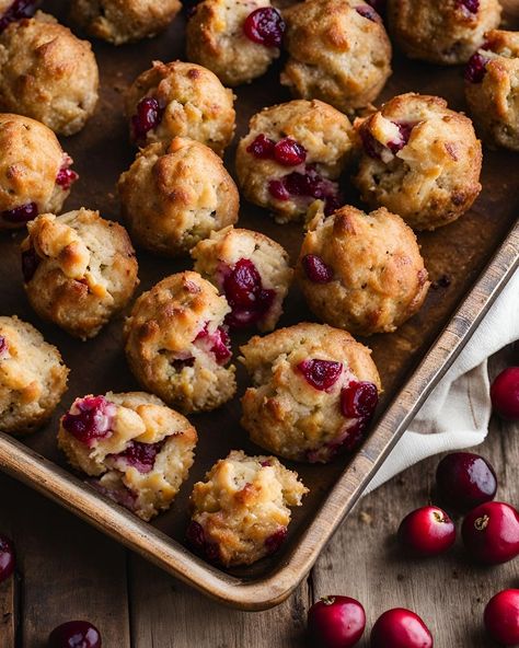 CRANBERRY TURKEY STUFFING BALLS – Alldelish Turkey Cranberry Stuffing Balls, Cranberry Turkey Stuffing Balls, Turkey Cranberry Meatballs, Strawberry Turkeys, Cooking Cranberries, Traditional Stuffing Recipe, Morning Glory Muffins Healthy, Stuffing Balls Recipe, Cranberry Turkey