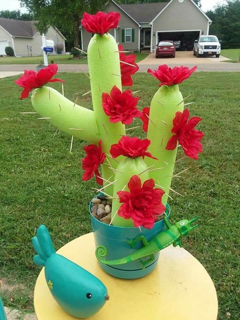 Diy Pool Noodle Cactus, Pool Noodle Cactus, Monumental Vbs, Wide Vase, Pool Noodle Crafts, Cactus Craft, Wild West Party, Faux Cactus, Fiesta Party Decorations