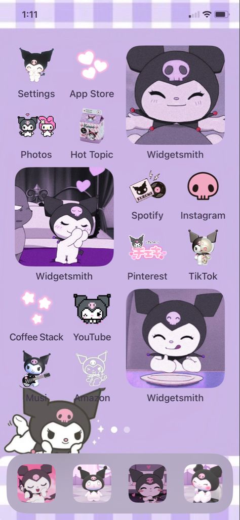 Kuromi Ios 16, Kuromi Layout, Sanrio Ios, Ios 16 Layout, Layout Homescreen, Kuromi Sanrio, Phone Ideas, Page One, Ios 16