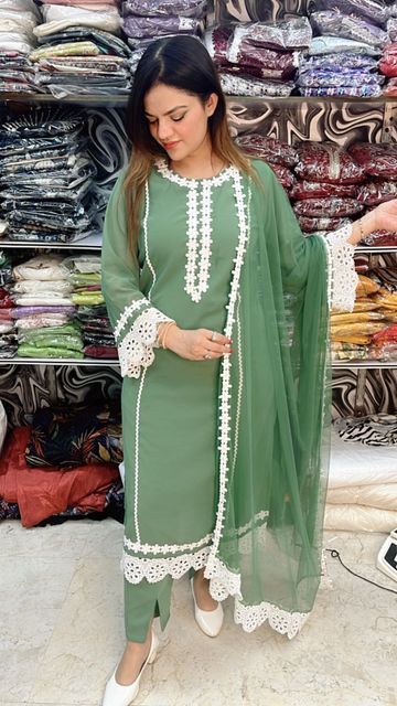 Trending Dress Designs, Georgette Kurtis Designer Latest, Plane Suit Designs, Suit Design Simple, Suit Degin, Lace Design On Suits, Chudithar Designs, Lace Suit Design, Suits Design Latest