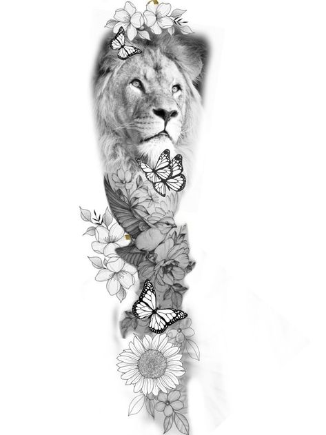 Women Full Sleeve Tattoo Ideas Unique, Leg Tattoos Women Lion, Lion Arm Tattoo Women, Full Leg Tattoos Women, Lion Leg Tattoo, Tattoo Bein Frau, Female Lion Tattoo, Tattoos Forearm, Half Sleeve Tattoos Forearm