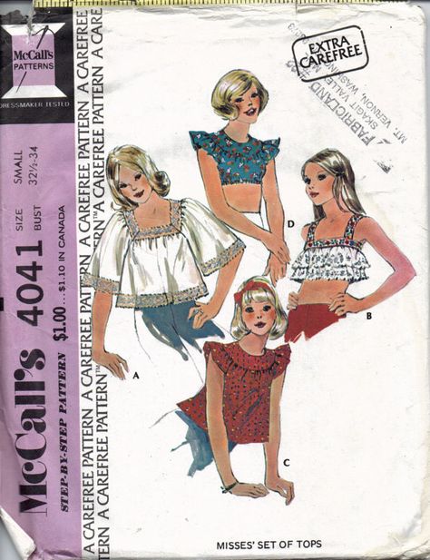 Vintage Crop Top Pattern, Country Tops, Summer Tops, Midriff Shirts, 1970s… Mccalls Dress Patterns, Crop Top Sewing Pattern, Midriff Top, 1970s Sewing Patterns, Crop Top Pattern, Vintage Dress Patterns, Vintage Crop Tops, Mccalls Sewing Patterns, Easy Sewing Patterns