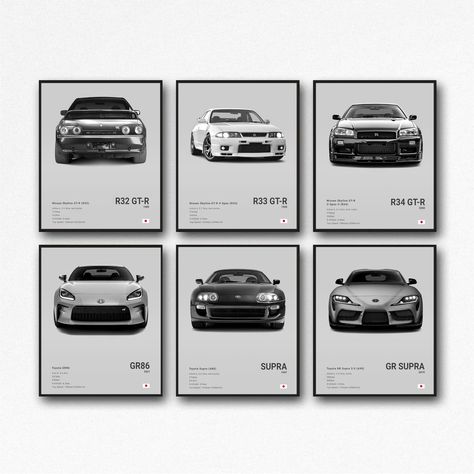 PRICES MAY VARY. Iconic JDM Cars: Our poster set features six distinct JDM cars, ranging from classic legends to modern marvels, capturing the essence of Japanese automotive innovation and style. High-Quality Paper: Crafted on premium paper, each poster exudes quality and durability while remaining environmentally friendly, ensuring a minimal ecological footprint. Vivid Printing: Using state-of-the-art printing technology, we bring out the vibrant colors and intricate details of each car, creati Posters Japanese, Car Room Decor, Mens Room Decor, Rock Room, Mens Room, Wal Art, Kitchen Artwork, Japanese Domestic Market, Ecological Footprint