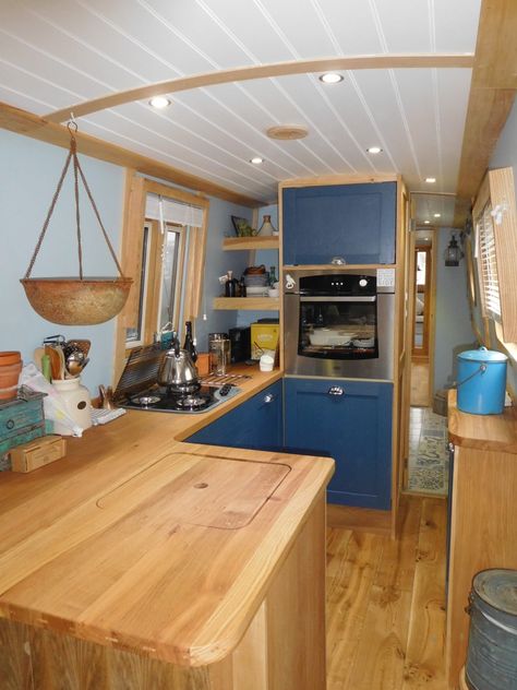 Narrowboat Kitchen Storage, Wide Beam Canal Boat Interiors, Narrow Boat Interior, Traditional Narrowboat Interiors, Narrowboat Kitchen, Boat Kitchen, September Morn, Canal Boat Interior Narrowboat, Canal Boat Interior