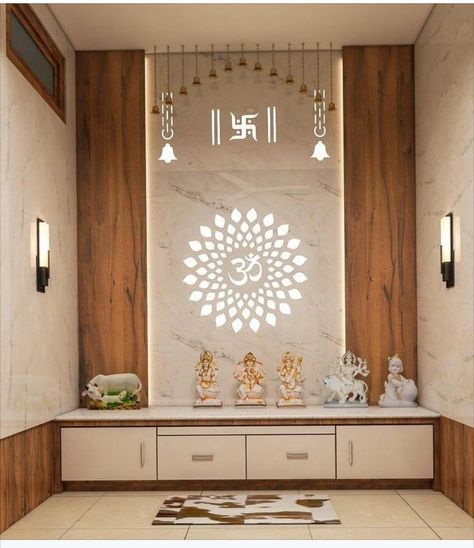 Puja Room Design Indian Modern, Pooja Room Ideas Indian Modern, Home Temple Ideas Puja Room, Pooja Room Ideas Indian, Temple Interior, Pooja Unit, Temple Room, Pooja Door Design, Mandir Design