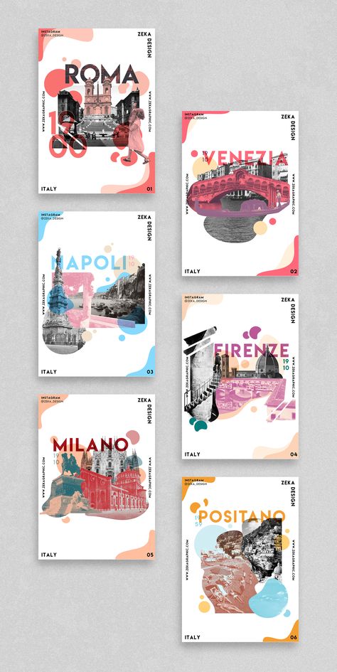 Italy Full Poster Design and Graphic Design Project by Zeka Design, minimalist poster design layout inspiration, creative digital collage art. Editorial Design Cover art Design. If you want to see the full collection and more graphic design and branding projects check the link! #posterdesign #graphicdesign #editorialdesign Design De Configuration, Illustration Design Graphique, Posters Conception Graphique, Nike Poster, Mises En Page Design Graphique, Minimalist Poster Design, Logos Retro, غلاف الكتاب, 달력 디자인