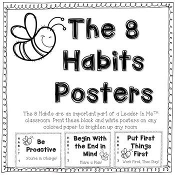 The 8 Habits Leader In Me Posters- Black & White- Cute Bugs Habits For Students, Leadership Notebook, Effective Leadership Skills, Cute Bugs, Happy Habits, Growth Mindset Classroom, All About Me Book, Collaborative Classroom, Leadership Skill