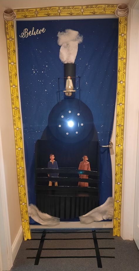 Polar Express Theme Door, Train Classroom Door, Christmas Door Decorations Polar Express, Polar Express Bulletin Board Ideas, The Polar Express Decorations, Polar Express Ticket Booth, Polar Express Classroom Door, Polar Express Door Decorations, Polar Express Door