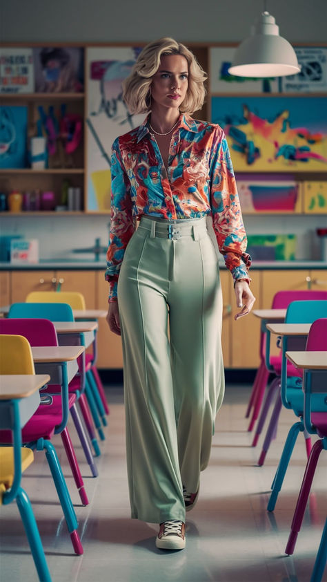 Ditch the Frumpy Sweaters! 30+ Chic Teacher Outfits That'll Have You Feeling Fabulous in the Classroom 90s Teacher Fashion, Dressy Teacher Outfits, Quirky Business Casual Outfits, Colorful Business Casual Outfits, 2024 Teacher Outfits, Chic Teacher Outfits, Music Teacher Outfits, Modern Teacher Outfits, Comfortable Teacher Outfits