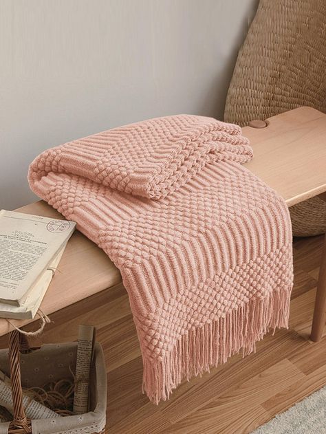 1pc Solid Color Fringe Trim Throw Blanket, Minimalist Fabric Throw Blanket For Couch And BedI discovered amazing products on SHEIN.com, come check them out! Minimalist Fabric, Knitted Throw Blanket, Pink Throws, Pink Blanket, Apartment Bedroom, Car Bed, Blanket For Couch, Knit Throw Blanket, Cooling Blanket