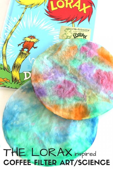 Dr Seuss Stem, Lorax Activities, Dr. Suess, Lorax Craft, Dr. Seuss Crafts, Dr Seuss Preschool Activities, Dr Seuss Art, Dr Seuss Preschool, Coffee Filter Art