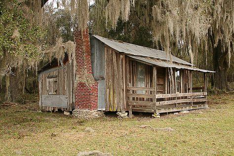 This is an old Florida "shack" in a beautiful setting of trees with Spanish moss. Florida Cracker, Cracker House, Old Cabins, Old Cabin, Cabin Art, Florida Style, Old Farm Houses, Log Cabin Homes, Cabin In The Woods