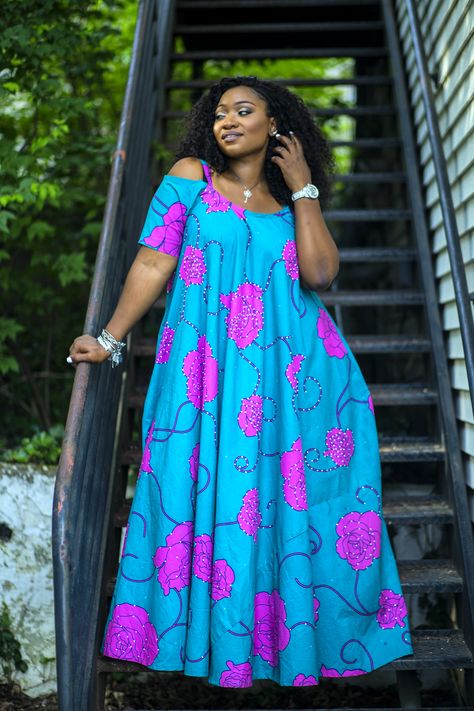 Plus size DIY fashion. Ankara styles. Flared maxi dress Fashion Ankara Styles, African Maternity Dresses, Ankara Maxi Dress, Moda Afro, Dashiki Dress, Long African Dresses, Short African Dresses, African Dresses Modern, African Wear Dresses