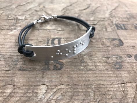 Personalized Braille Bracelet Personalized Bracelet Custom - Etsy Aluminum Bracelets, To Be Read, Personalized Bracelet, Personalized Bracelets, Braided Bracelets, Personalized Leather, Unique Charms, Bar Necklace, Friendship Bracelet