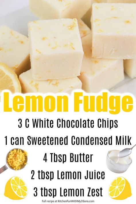 Quick Fudge, Lemon Fudge Recipe, Lemon Fudge, Homemade Fudge Recipes, Peanut Butter Fudge Easy, Fudge Recipes Easy, Frugal Mom, Lemon Dessert Recipes, Homemade Fudge