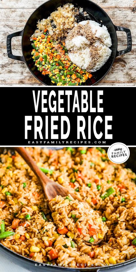 This easy vegetable fried rice recipe comes together quickly and is so good! Healthy, with protein from the eggs and packed full of veggies, this vegetable stir fry rice is so full of flavor! Less than 10 ingredients and only 20 minutes to make. I love to make extra rice for a meal earlier in the week then I save it in the fridge for a super easy vegetable fried rice meal later on in the week. So much better (and less expensive!) than take-out! Vegetable Stir Fry Rice, Stir Fried Rice Recipe, Veg Fried Rice Recipe, Vegetarian Rice Recipes, Vegetable Fried Rice Recipe, Vegetarian Fried Rice, Fry Rice, Crock Pot Vegetables, Vegetable Stir Fry Recipe