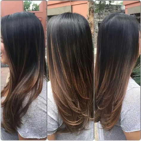 Pelo Ombre Hair Color Straightened, Ombre Hair Color For Black Hair, Blond Highlights On Black Hair, Black Hair Balayage, Long Hair Color, Brown Hair Balayage, Ombre Hair Color, Hair Color And Cut, Hair Inspiration Color