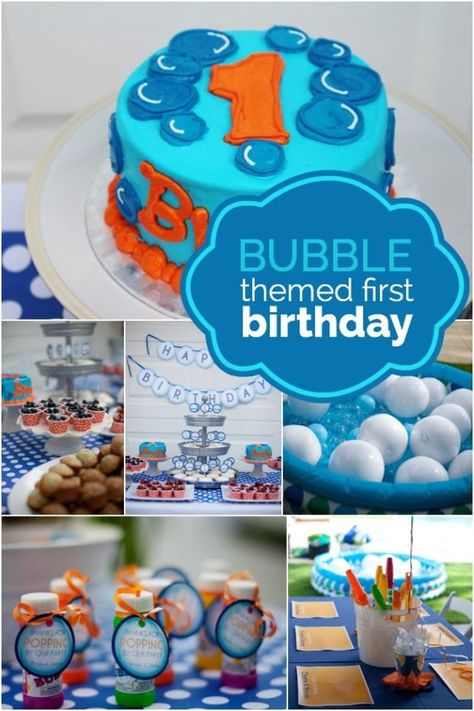 bubble-themed-first-birthday-party Themed First Birthday, First Birthday Party, Birthday Party Ideas, First Birthday, Party Themes, Party Ideas, Bubbles, Birthday Party, Birthday