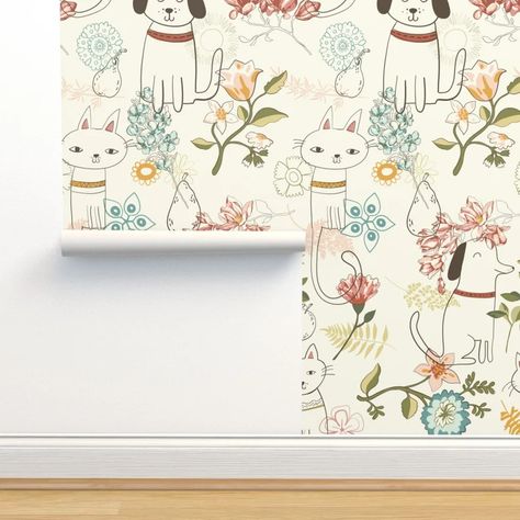 Cat Dog Wallpaper, Cat Bedroom, Wallpaper Large, Cat Custom, Wallpaper For Wall, Puppy Wallpaper, Smooth Wallpaper, Dog Wallpaper, Dog Flower