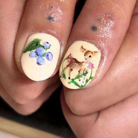 Tyler :) (@puttheminacoffin) • Instagram photos and videos Fawn Nails, Svt Nails, Farm Nails, Deer Nail Art, Deer Aesthetic, Deer Nails, Boyle Heights, Spring Fruit, Animal Nail Art