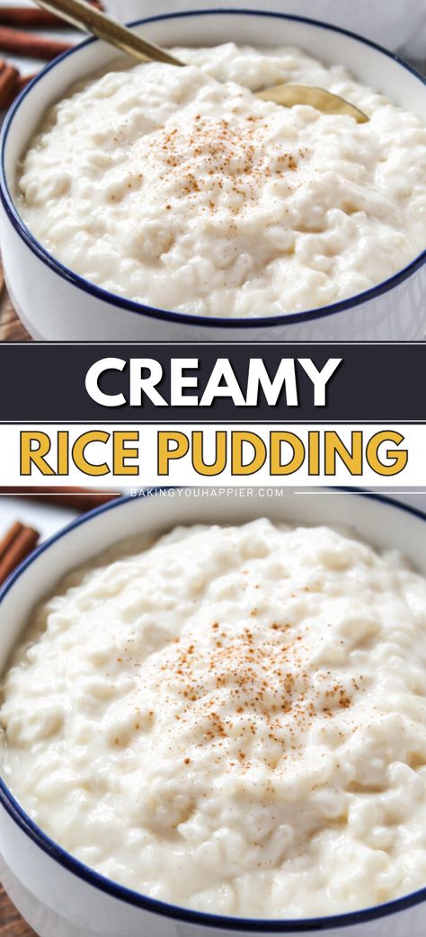 Creamy Rice Pudding, an old-fashioned recipe for Rice Pudding! This is an easy to follow recipe for the perfect creamy texture! Recipe For Rice Pudding, Creamy Rice Pudding Recipe, Greek Rice Pudding, Best Rice Pudding Recipe, Creamiest Rice Pudding Recipe, Homemade Rice Pudding, Easy Rice Pudding, Recipe For Rice, Sweet Easy Recipes