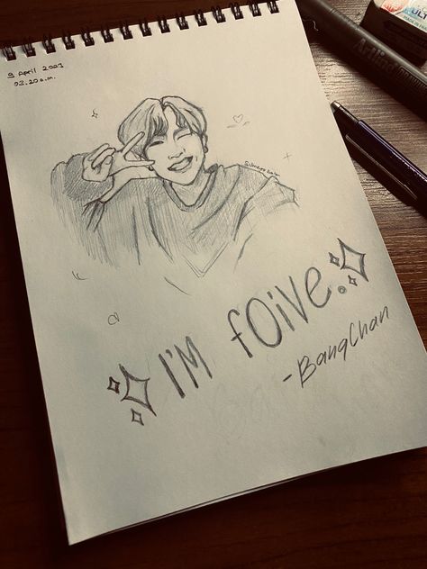 Bangchan Fanart Sketch, Bangchan Pencil Drawing, Skz Drawing Pencil Easy, Skz Sketch Pencil, Bangchan Drawing Easy, Kpop Sketch Pencil, Skz Sketch Easy, Bangchan Doodle, Kpop Idols Sketch